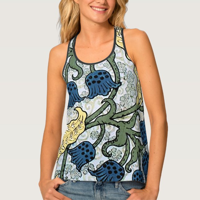 Floral Blue Flowers Lily Valley Repeating Tank Top (Front)