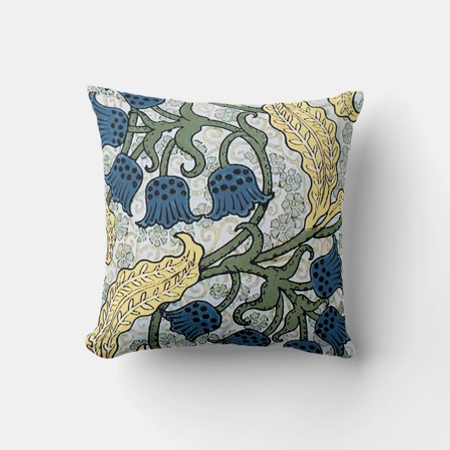Floral Blue Flowers Lily Valley Repeating Throw Pillow (Front)