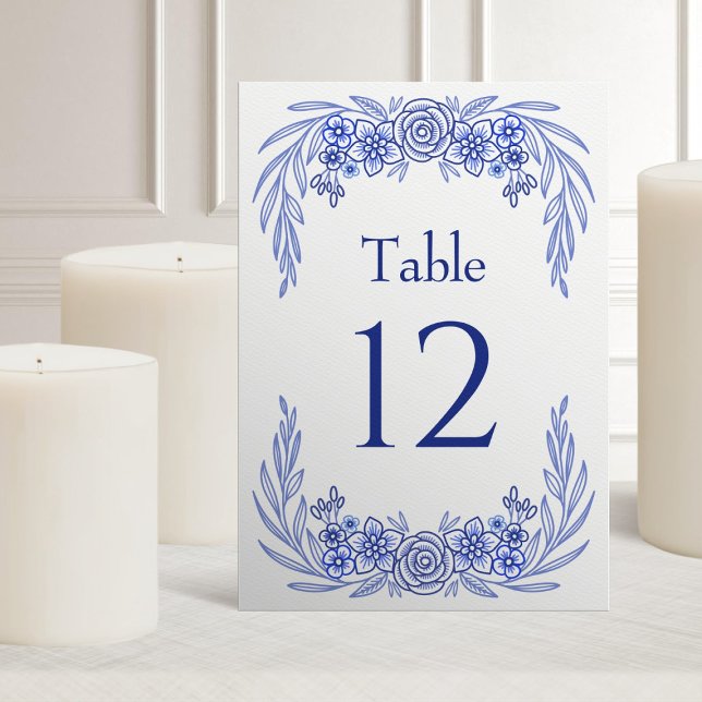 Floral Blue French Wedding Table Number (Creator Uploaded)