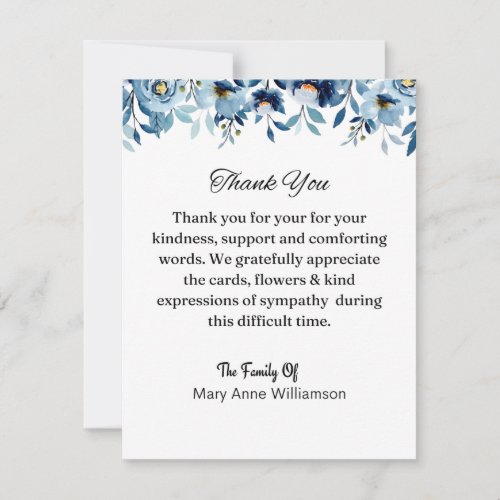 Floral Blue Funeral Thank You Card