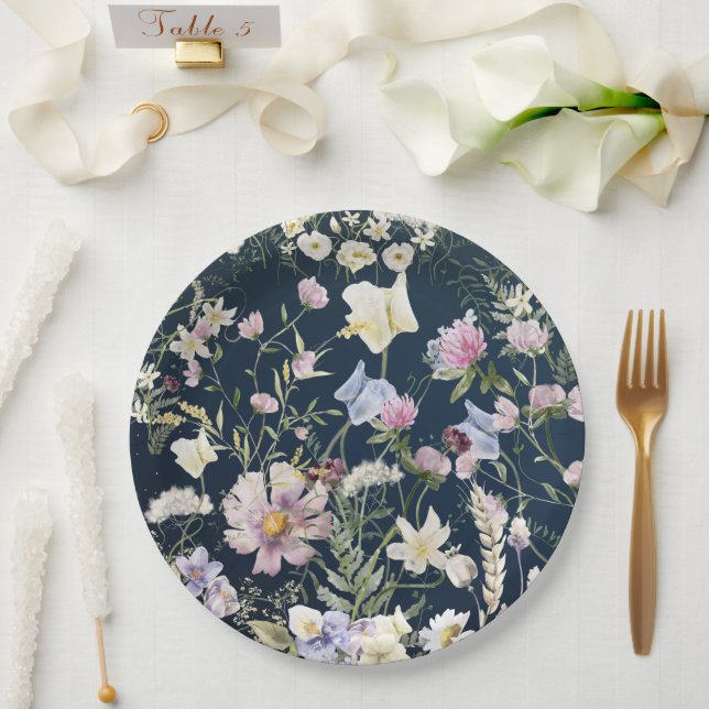Floral Blue Garden Wedding  Paper Plates (Wedding)