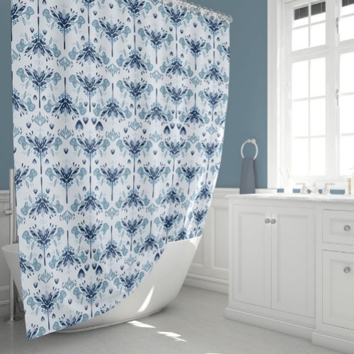 Floral Blue Geometric Shower Curtain