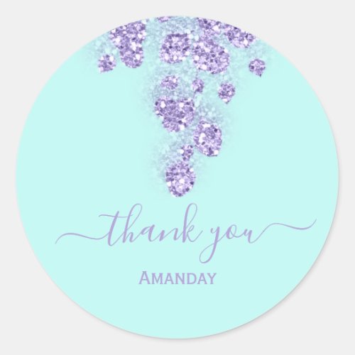 Floral Blue Glitter Floral Bridal Name  Sweet16th Classic Round Sticker