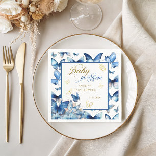Floral Blue Gold Butterfly Baby in Bloom Shower Napkins