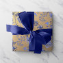 Floral Blue Gold Delicate Oriental Gold Foxier Wrapping Paper