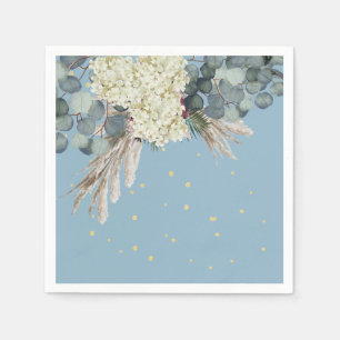 Floral Blue Gold Elegant Birthday Napkins