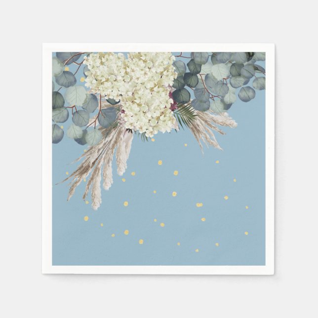 Floral Blue Gold Elegant Birthday  Napkins (Front)