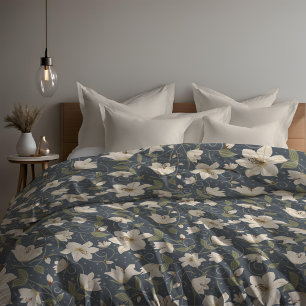 Floral Blue Gray Beige Lily Botanical Pattern Duvet Cover