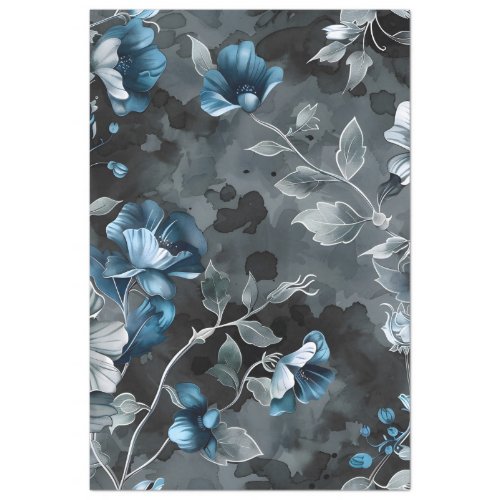 Floral Blue Gray Vintage Background Decoupage Tissue Paper