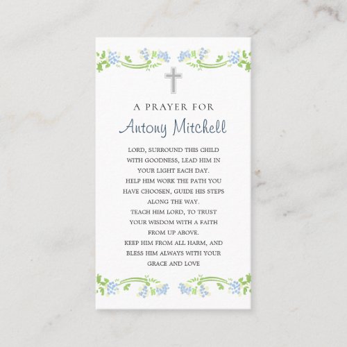 Floral Blue Green Cross Baptism Prayer Calling Card