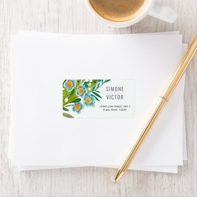 Floral blue & green Lily of Valley Wedding  Label (Insitu)