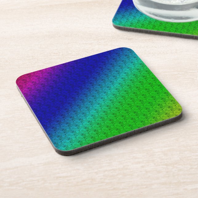 Floral Blue Green Rainbow Gradient Diagonal Blend Beverage Coaster (Left Side)