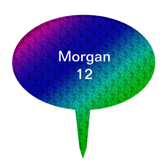 Floral Blue Green Rainbow Gradient Diagonal Blend Cake Topper (Front)