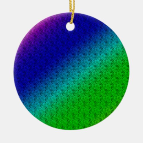 Floral Blue Green Rainbow Gradient Diagonal Blend Ceramic Ornament