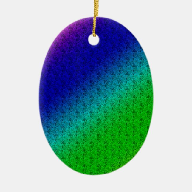 Floral Blue Green Rainbow Gradient Diagonal Blend Ceramic Ornament (Front)