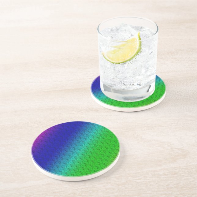Floral Blue Green Rainbow Gradient Diagonal Blend Drink Coaster (Side)