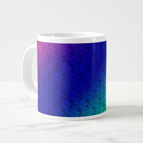 Floral Blue Green Rainbow Gradient Diagonal Blend Giant Coffee Mug