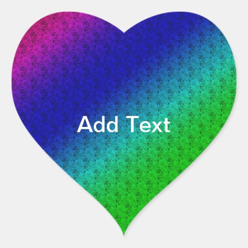 Floral Blue Green Rainbow Gradient Diagonal Blend Heart Sticker