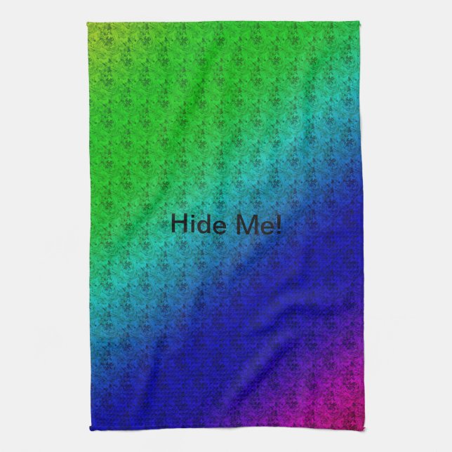 Floral Blue Green Rainbow Gradient Diagonal Blend Kitchen Towel (Vertical)