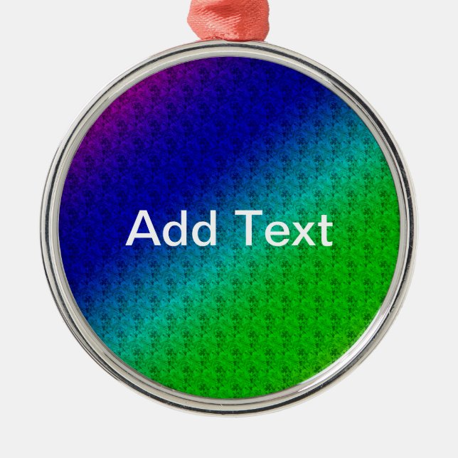 Floral Blue Green Rainbow Gradient Diagonal Blend Metal Ornament (Front)