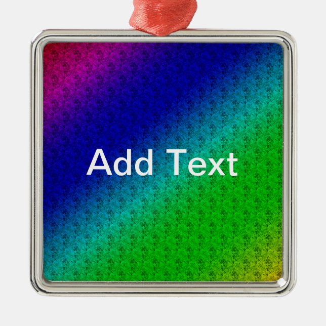 Floral Blue Green Rainbow Gradient Diagonal Blend Metal Ornament (Front)