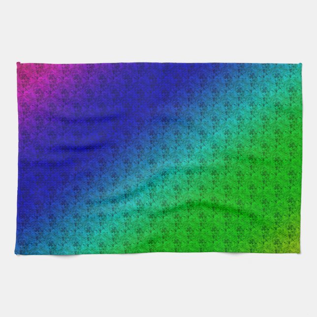 Floral Blue Green Rainbow Gradient Diagonal Blend Towel (Horizontal)