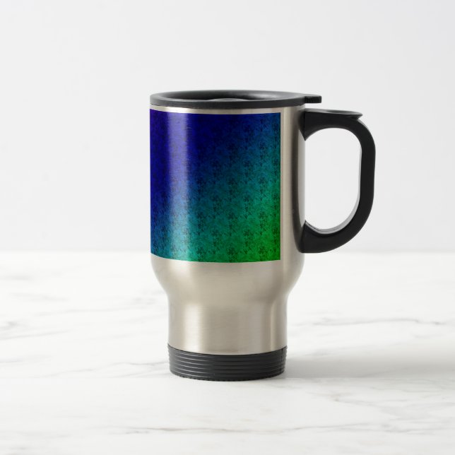 Floral Blue Green Rainbow Gradient Diagonal Blend Travel Mug (Right)