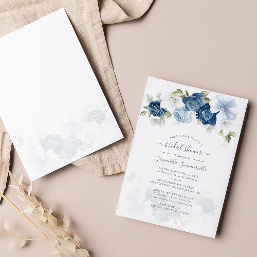 Floral Blue Greenery Watercolor Bridal Shower Invitation