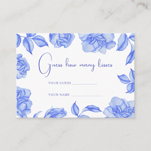 Floral blue - How many kisses bridal game Enclosure Card (Front)