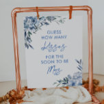 Floral Blue How Many Kisses Bridal Shower Game Poster at Zazzle