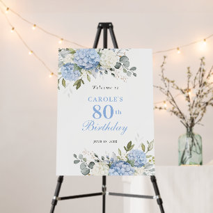 Floral Blue Hydrangea 80th Birthday Party Welcome Foam Board