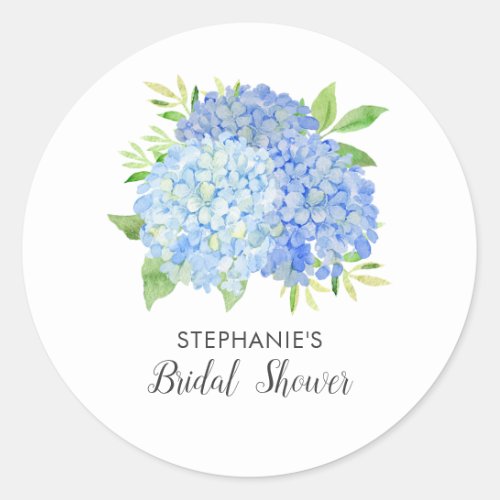 Floral Blue Hydrangea Bouquet Bridal Shower  Classic Round Sticker