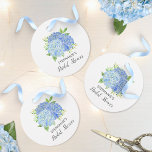 Floral Blue Hydrangea Bouquet Bridal Shower  Favor Tags<br><div class="desc">These bridal shower favor tags feature watercolor blue hydrangea flowers and green foliage Personalize the text with the bride's name.  Matching bridal shower party supplies also available.</div>