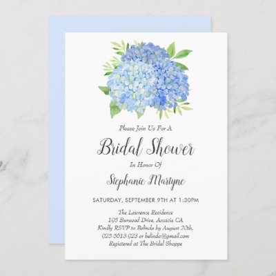 Floral Blue Hydrangea Bouquet Bridal Shower Invitation