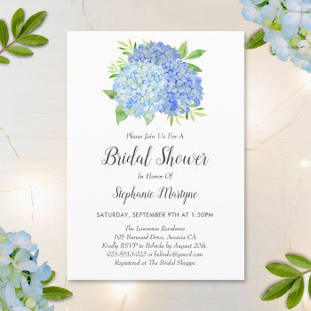 Floral Blue Hydrangea Bouquet Bridal Shower Invitation by EmbellishYourWedding at Zazzle