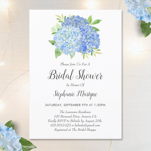 Floral Blue Hydrangea Bouquet Bridal Shower Invitation