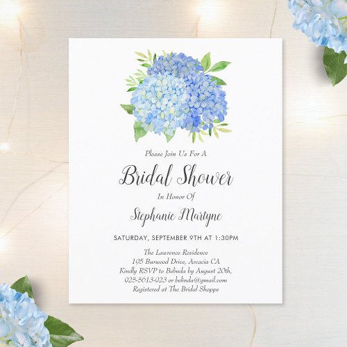 Floral Blue Hydrangea Bouquet Budget Bridal Shower