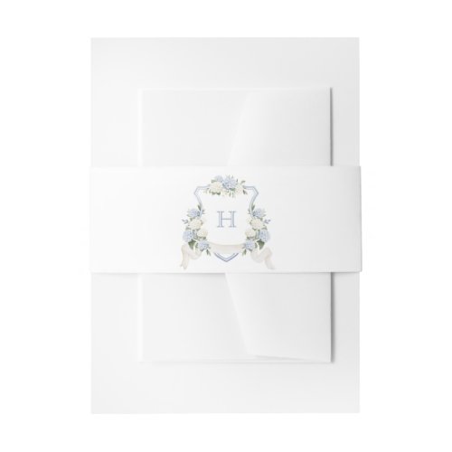 Floral Blue Hydrangea Crest Wedding Monogram Invitation Belly Band