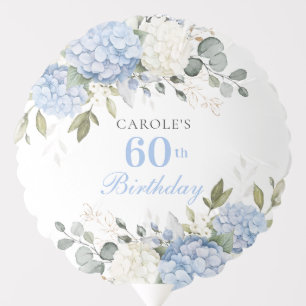 Floral Blue Hydrangea Greenery 60th Birthday Party Balloon