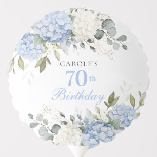Floral Blue Hydrangea Greenery 70th Birthday Party Balloon