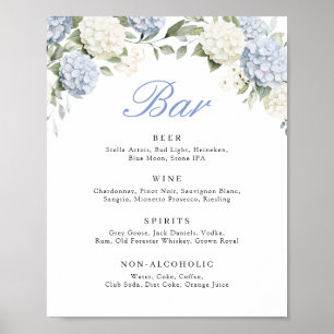 Floral Blue Hydrangea Greenery Wedding Bar Sign