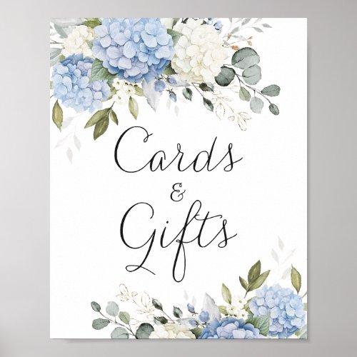 Floral Blue Hydrangea Greenery Wedding Cards Gift  Poster