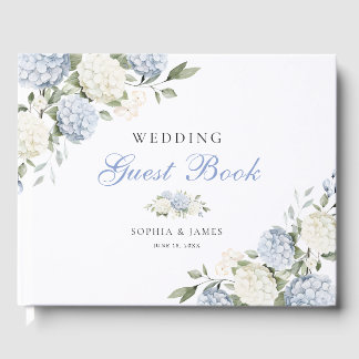 Floral Blue Hydrangea Greenery Wedding Guest Book