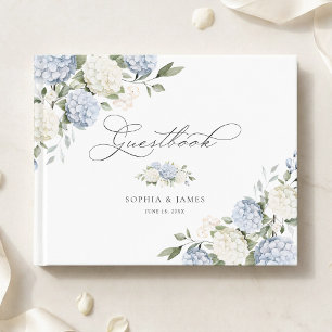 Floral Blue Hydrangea Greenery Wedding Guest Book