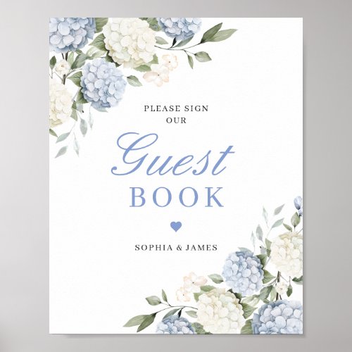 Floral Blue Hydrangea Greenery Wedding Guest Book