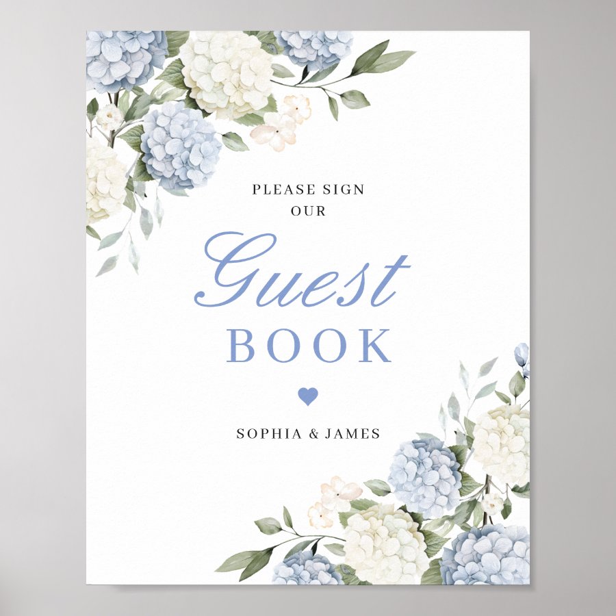 Floral Blue Hydrangea Greenery Wedding Guest Book