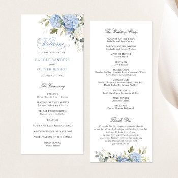 Floral Blue Hydrangea Greenery Wedding Program by CheriDesigns at Zazzle