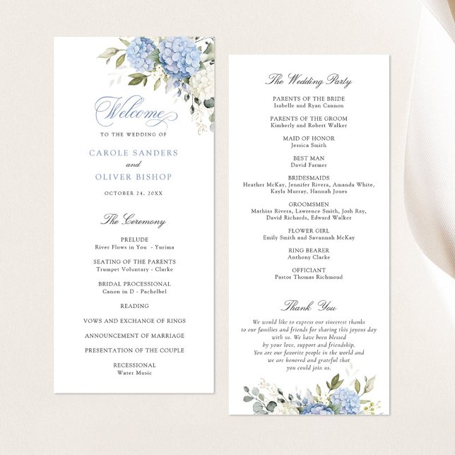 Floral Blue Hydrangea Greenery Wedding Program (Creator Uploaded)