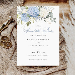 Floral Blue Hydrangea Greenery Wedding Save Date Invitation | Zazzle