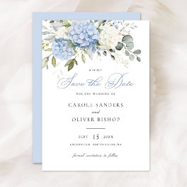 Floral Blue Hydrangea Greenery Wedding Save Date Invitation